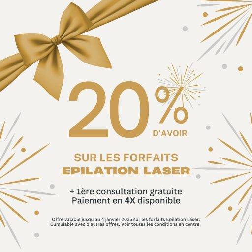 20% d'avoir sur les forfaits épilation laser + 1ère consultation gratuite pour nos offre de noël 2024 chez Maelis centre laser